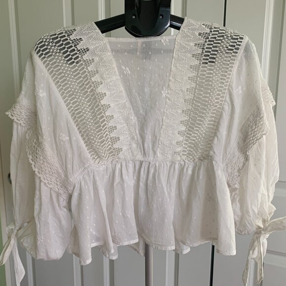 Free People Drive You Mad Embroidery Lace Crop Blouse Top Sz S Off White - Picture 9 of 13